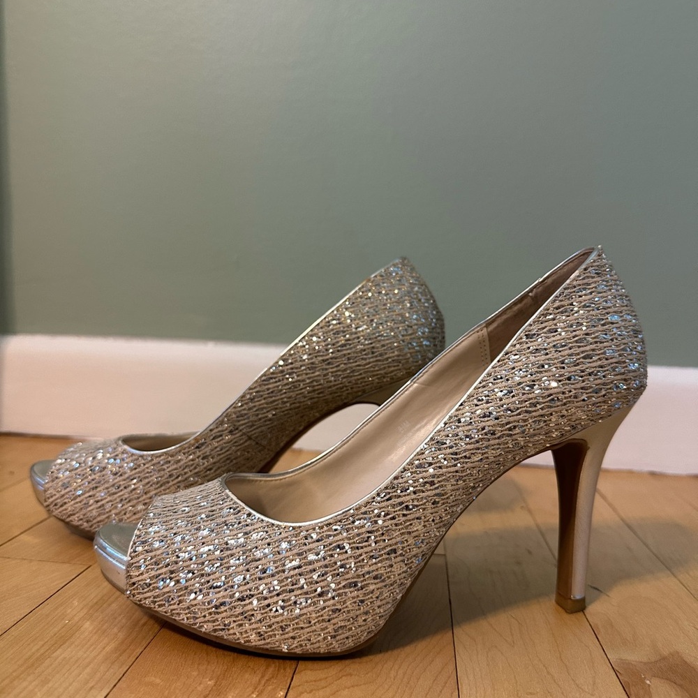 Audrey Brooke Silver Glitter Heels